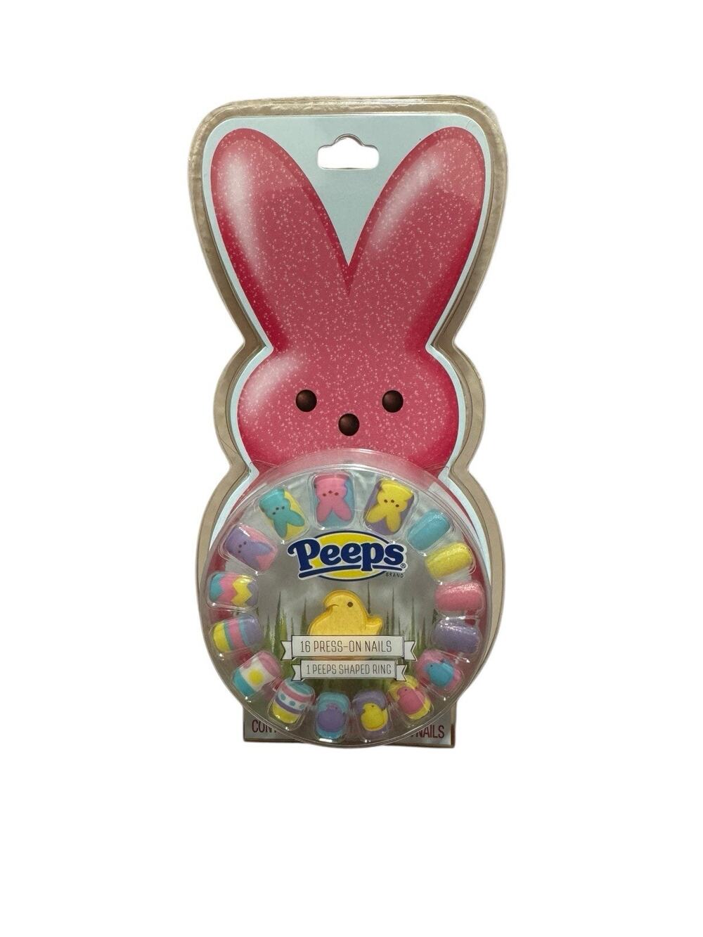 Peeps Press on Nails -Easter Themed & Colors 16 Press On Nails & 1 Peeps Ring